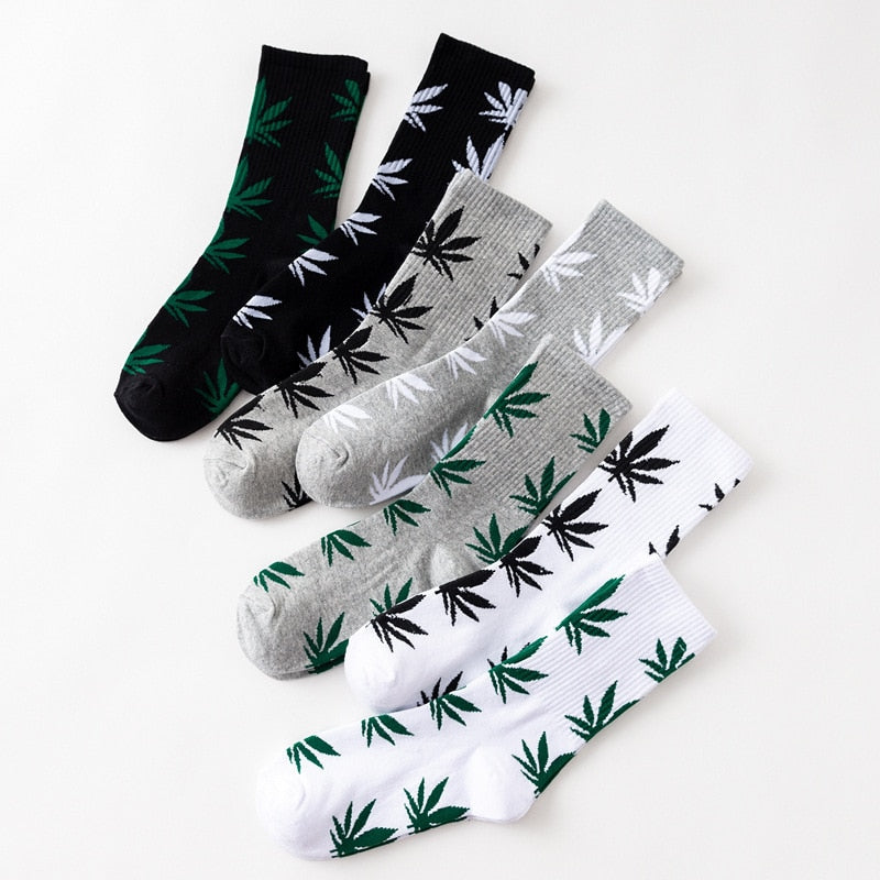 Unisex Men 1pair Comfortable High Quality Cotton Socks Marijuana Leaf Maple Leaf Casual Long Weed Crew Sock Harajuk 7 Colors