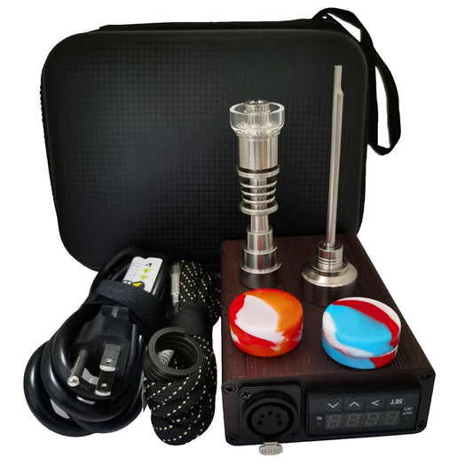 Wood Pattern ENail Dab Kit Electric Dab Nail Pen Rig Wax PID TC Box with Coil Heater 6in1 Hybrid Ti&Quartz Nail for glass bongs