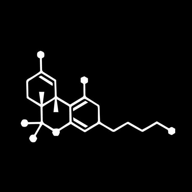 YJZT 15.1CM*8.9CM THC Molecule Vinly Decal Cannabis Pot Weed Art Car Sticker Cool Black/Silver C27-0284