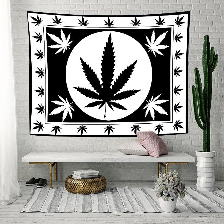 Simsant Black White Leaf Tapestry White Rasta Marijuana Leaf Art Wall Hanging Tapestries for Living Room Home Dorm Decor