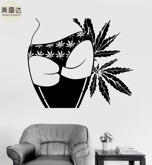 Vinyl Wall Decal Sexy Girl Butt Marijuana Hemp Weed Cannabis Stickers